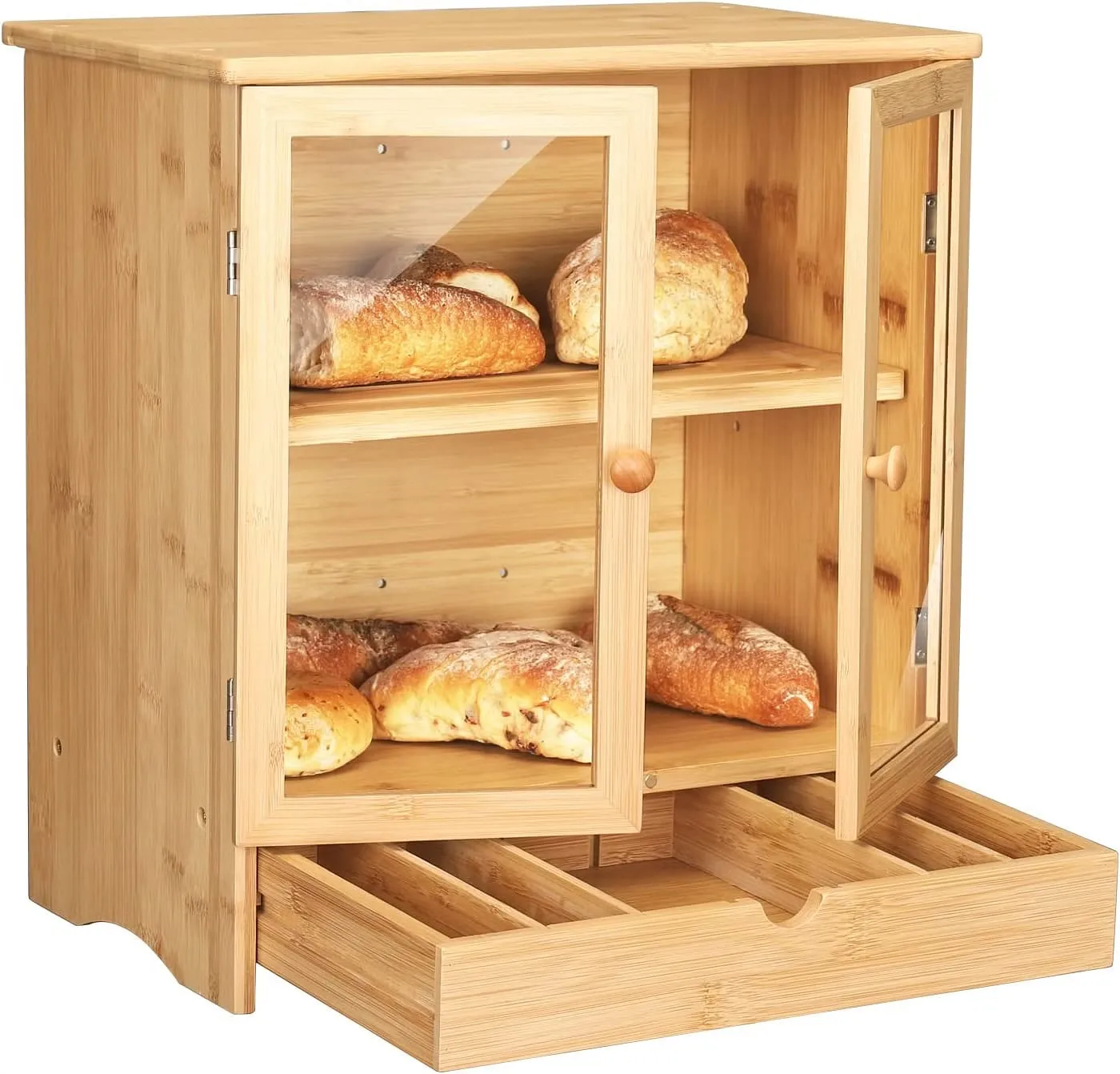 Hot Sale Kitchen Counter Extra Large Bamboo Bread Storage Box With Pull ...