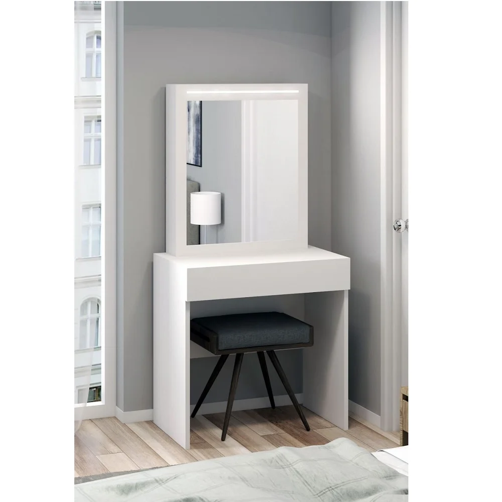 Aida Mirrored Led Vanity Table With Brown Walnut Gray Options Factory