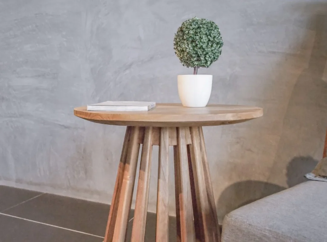 Modern Minimalist Solid Teak Wood round Side Table Stylish Unique Base ...