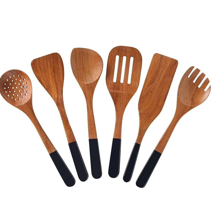 Kitchen Natural Teak Wooden Cooking Utensils Long Handle Restaurant ...