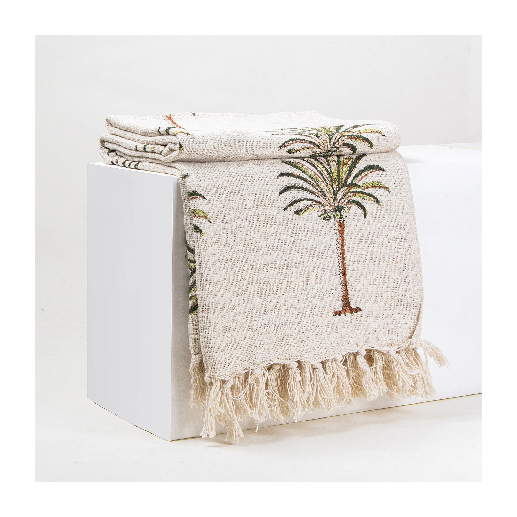 High Quality Premium Cotton Palm Tree Printed Cotton Throw Blankets for ...