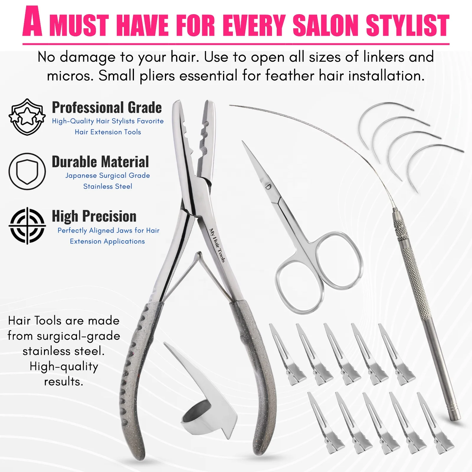 Micro Beads Hair Extension Tools Kit Hair Remover Plier,Parting Ring,Loop Tool & Hair Sectioning