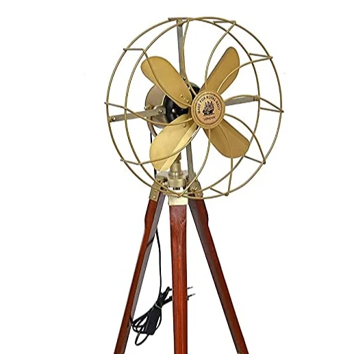 Floor Fan With Antique Wooden Tripod Stand Modern Look Antique Floor