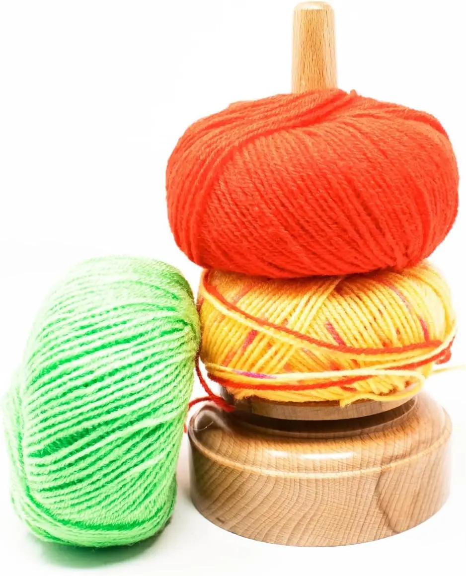 Wood Yarn Holder With Twirling Mechanism Classic Knitting Wooden