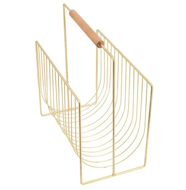 Modern Wall Mounted Gold Metal Magazine Storage Basket / Hanging Office