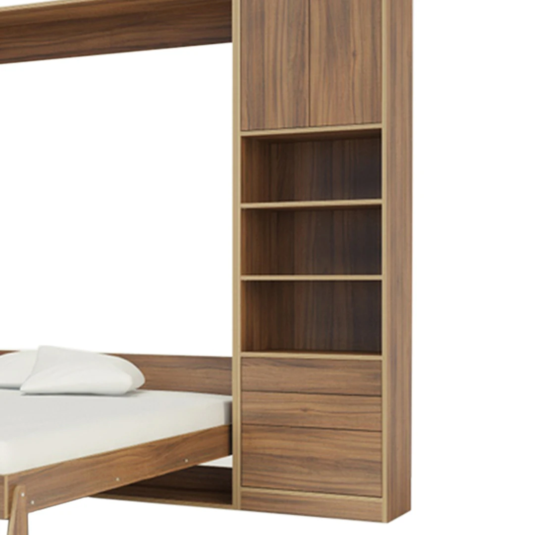 Modern Murphy Bed Queen Solid Teak Wood Stylish For Bedroom Furniture