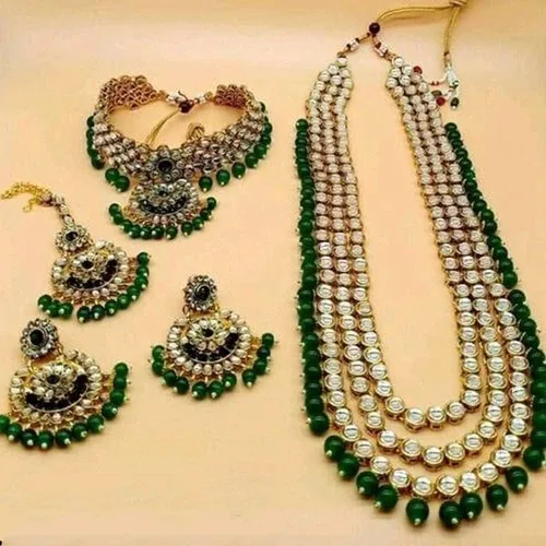 Jmc Gold Plated Indian Traditional Pearl Kundan Necklace Earrings With
