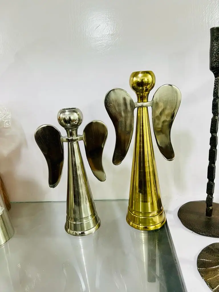 Brushed Gold Metal Contemporary Pillar Candle Holder For Living Room