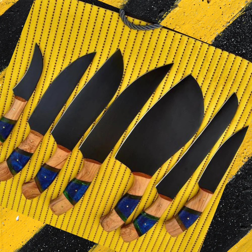 High Quality Best Seller 7 Pcs Damascus Professional Kitchen Chef Knives Set Japanese Olive Wood