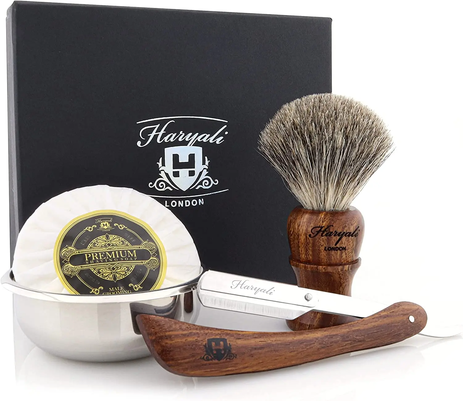 Haryali London Shaving Set Wooden Shaving Kit Cut Throat Razor Super