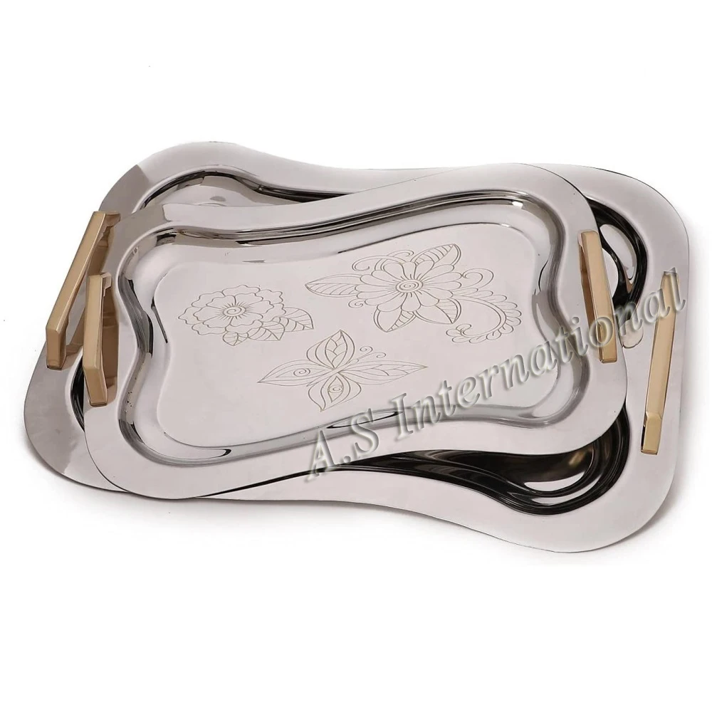High Quality Silver Finished Rectangular Stainless Steel Serving Tray
