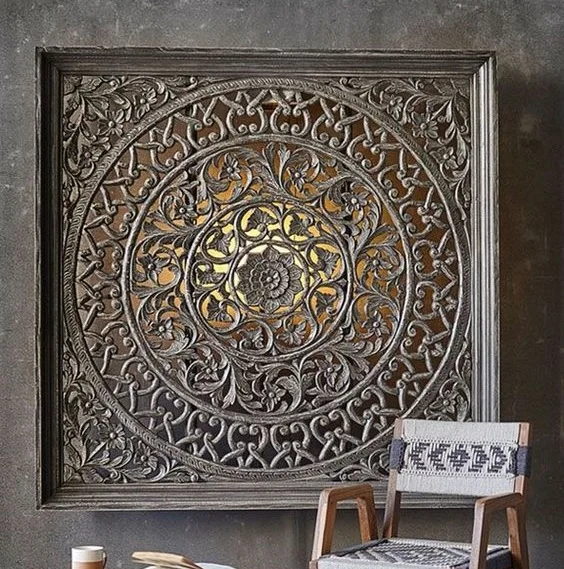 Newly Arrived Round Wall Panel With Hand Carving Design Walnut