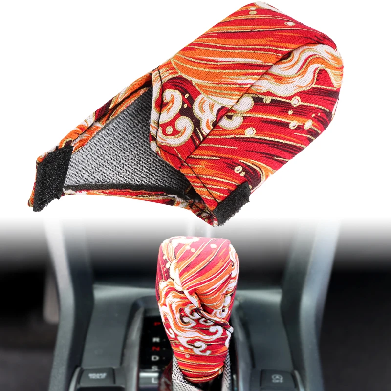 Car Shift Boot Cover, Stitch Ancient Japanese Antiquity Element Wave Black