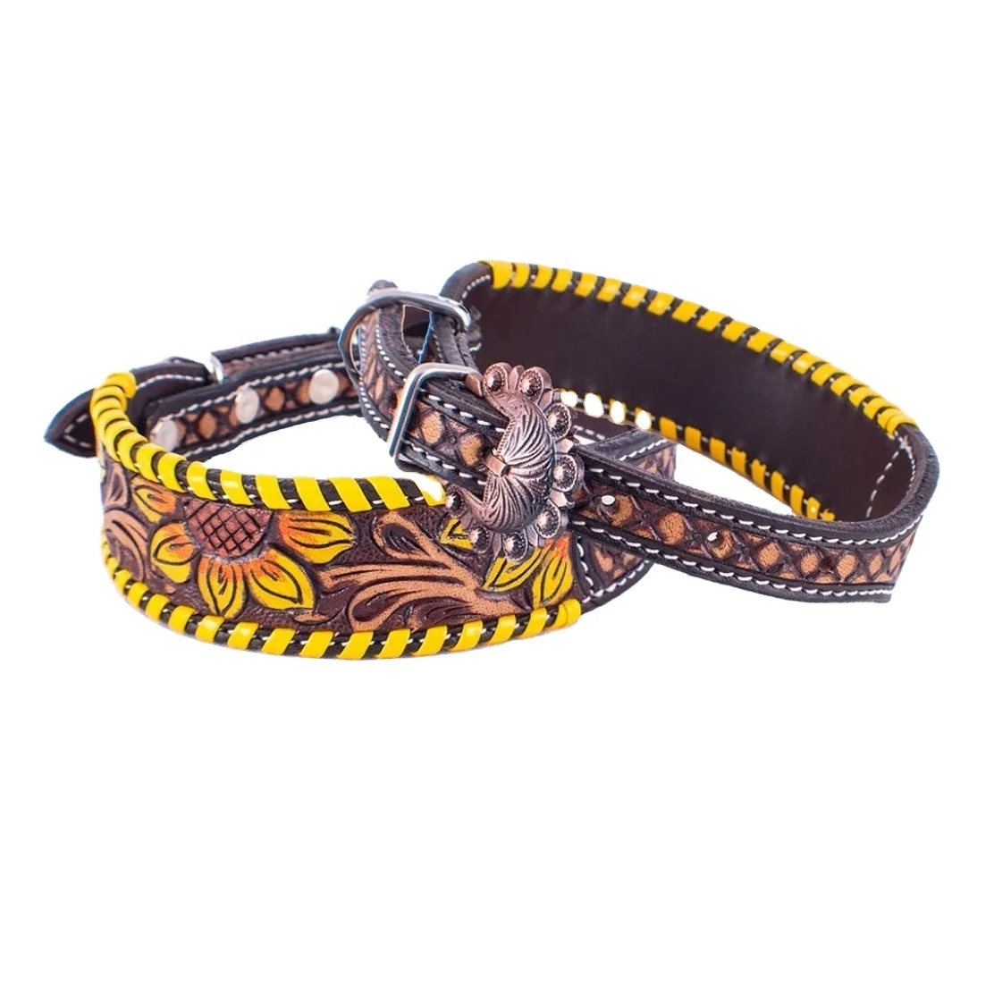 Premium Quality Fancy 100 American Cow Leather Dog Collar With Carving