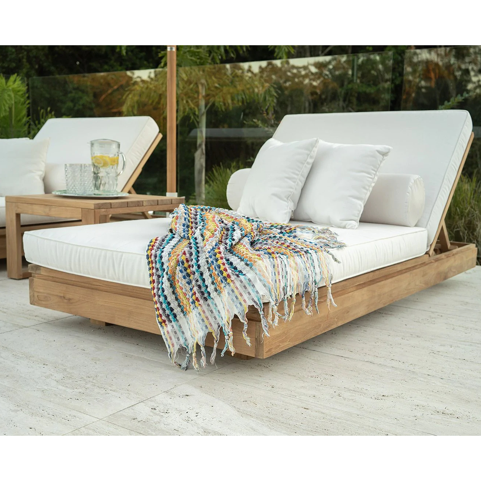 Villa Outdoor Sun Lounger Solid Wood Gradea Pool Garden Lounge yumy