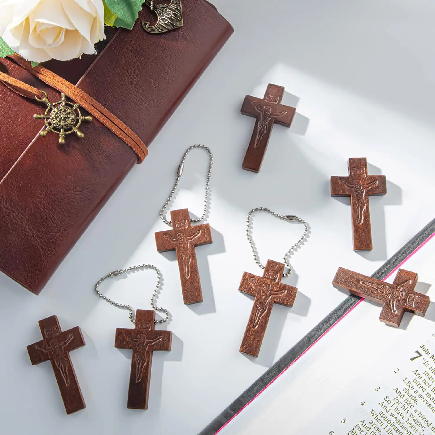 60pack Small Wooden Crosses In Bulk For Crafts Charms With 60 Chains