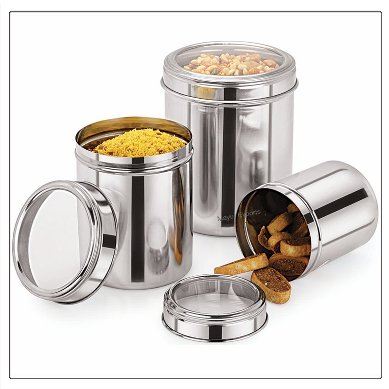Stainless Steel Kitchen Storage Jar Metal Top See Canister See Thru