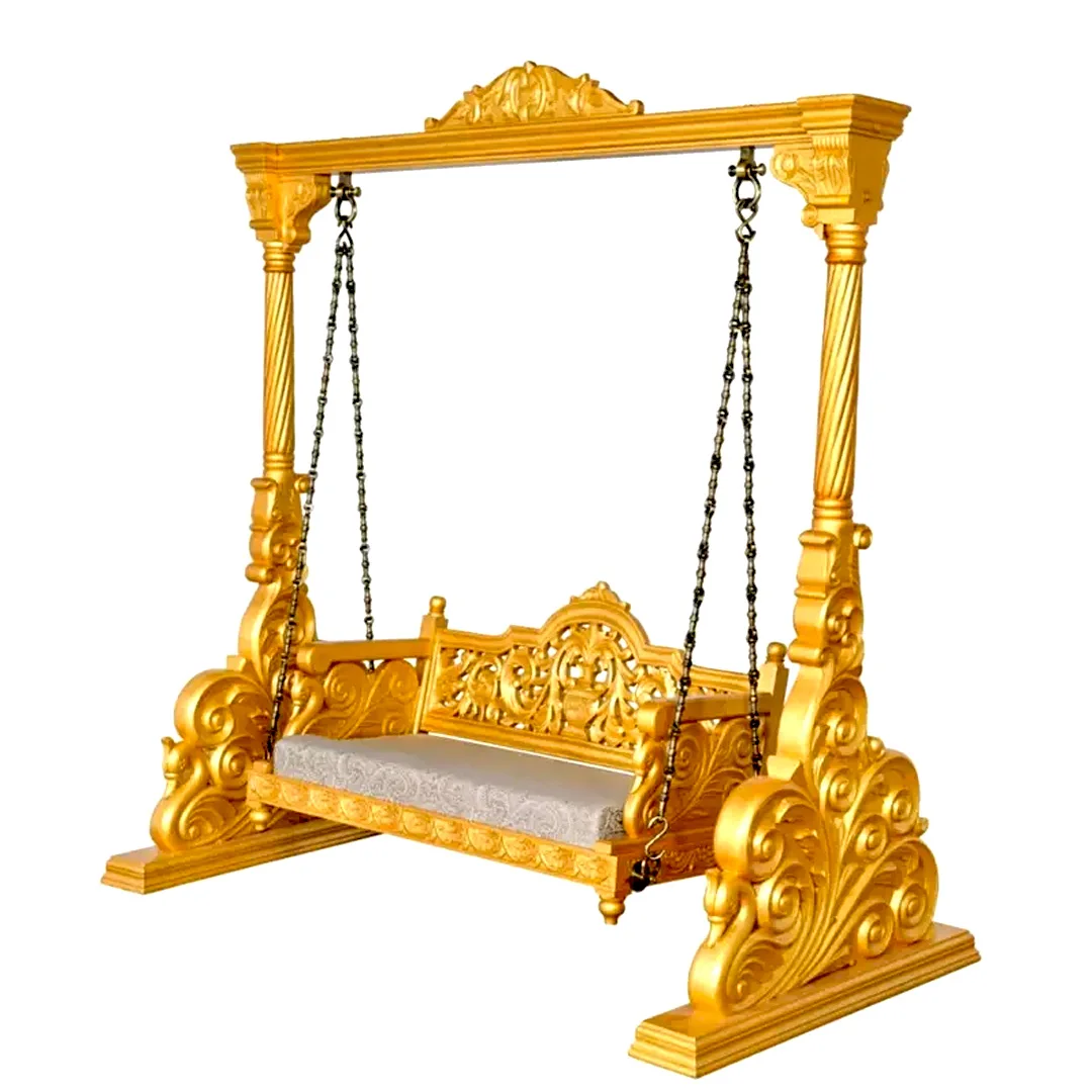 Wooden Heavy Carved Teak Wood Indoor Swing In Antique Style At The Best