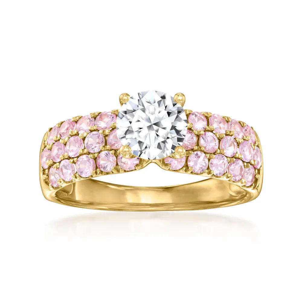 Pink Sapphires And Lab-grown Diamonds 14k Yellow Gold Ring | Exquisite ...