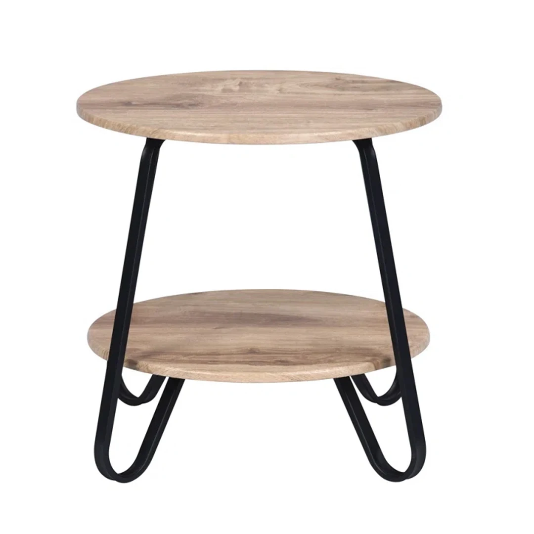 Teak Solid Wood Round Coffee Table With Underneath Space And Metal