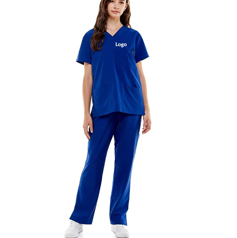 Womens Medical Uniform Set 4 Way Stretch Lightweight 8 Pockets Vneck