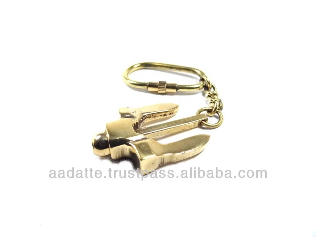 Brass Key Chain Marine Folding Anchor Nautical Key Chain Golden Color