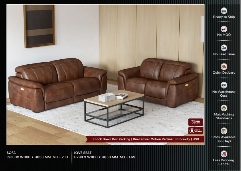 Italian Collection Half Leather Dual Power Incliner Love Seat Buy No