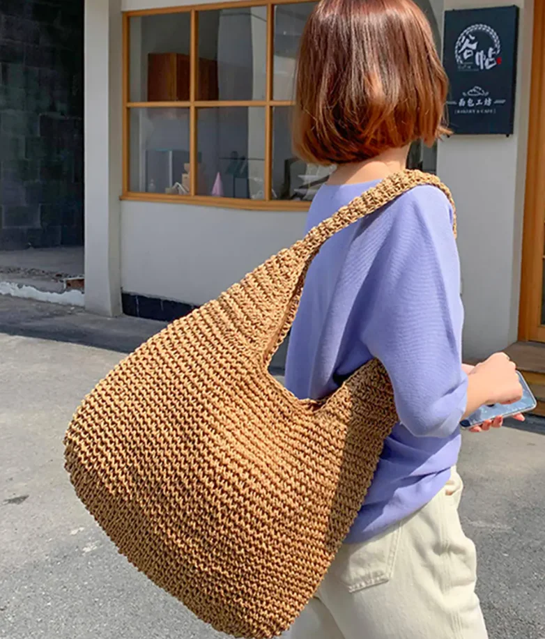 Crochet Raffia Small Woven Straw Beach Pouch Bag Clutch Handwoven Bag