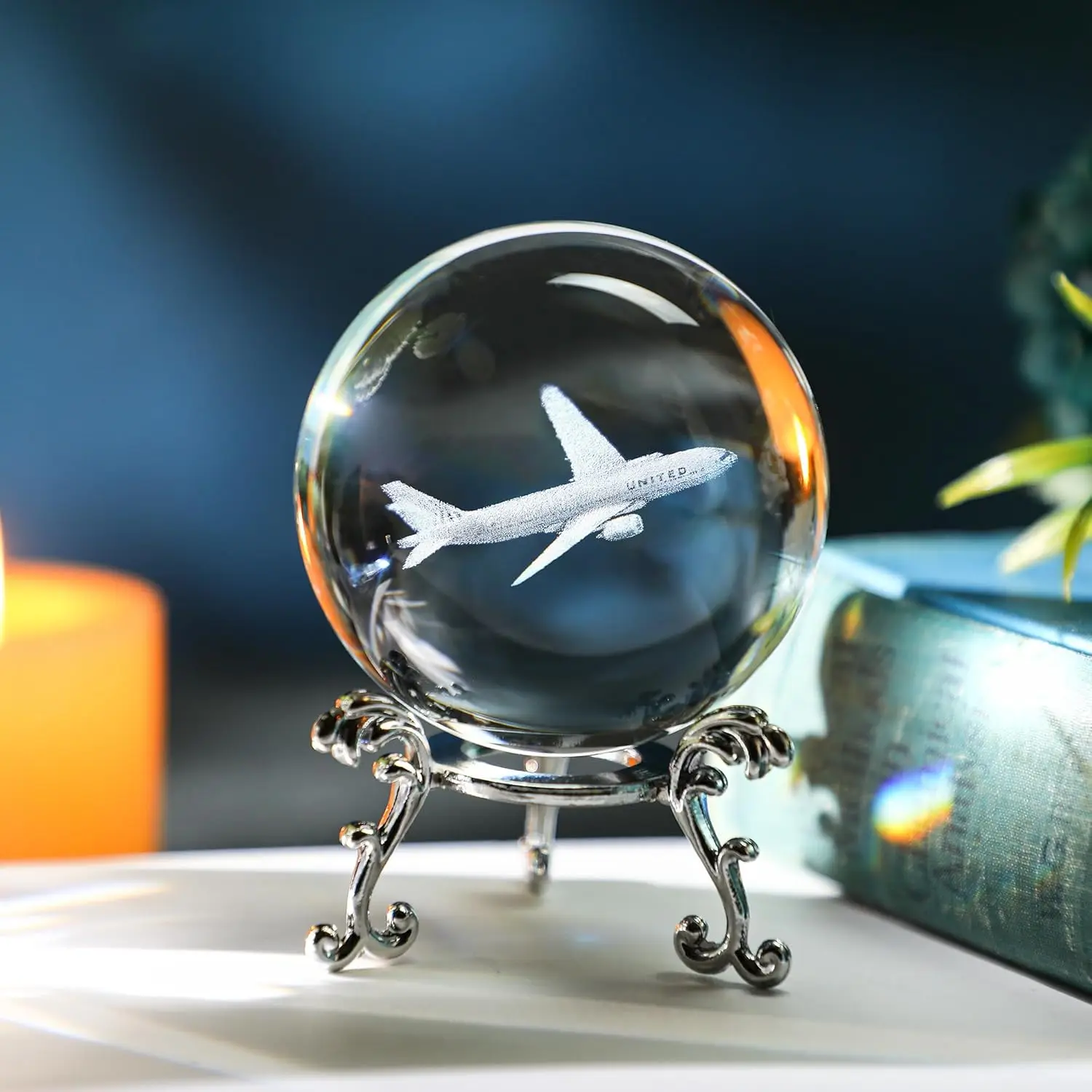 Airplane Engraved Crystal Ball