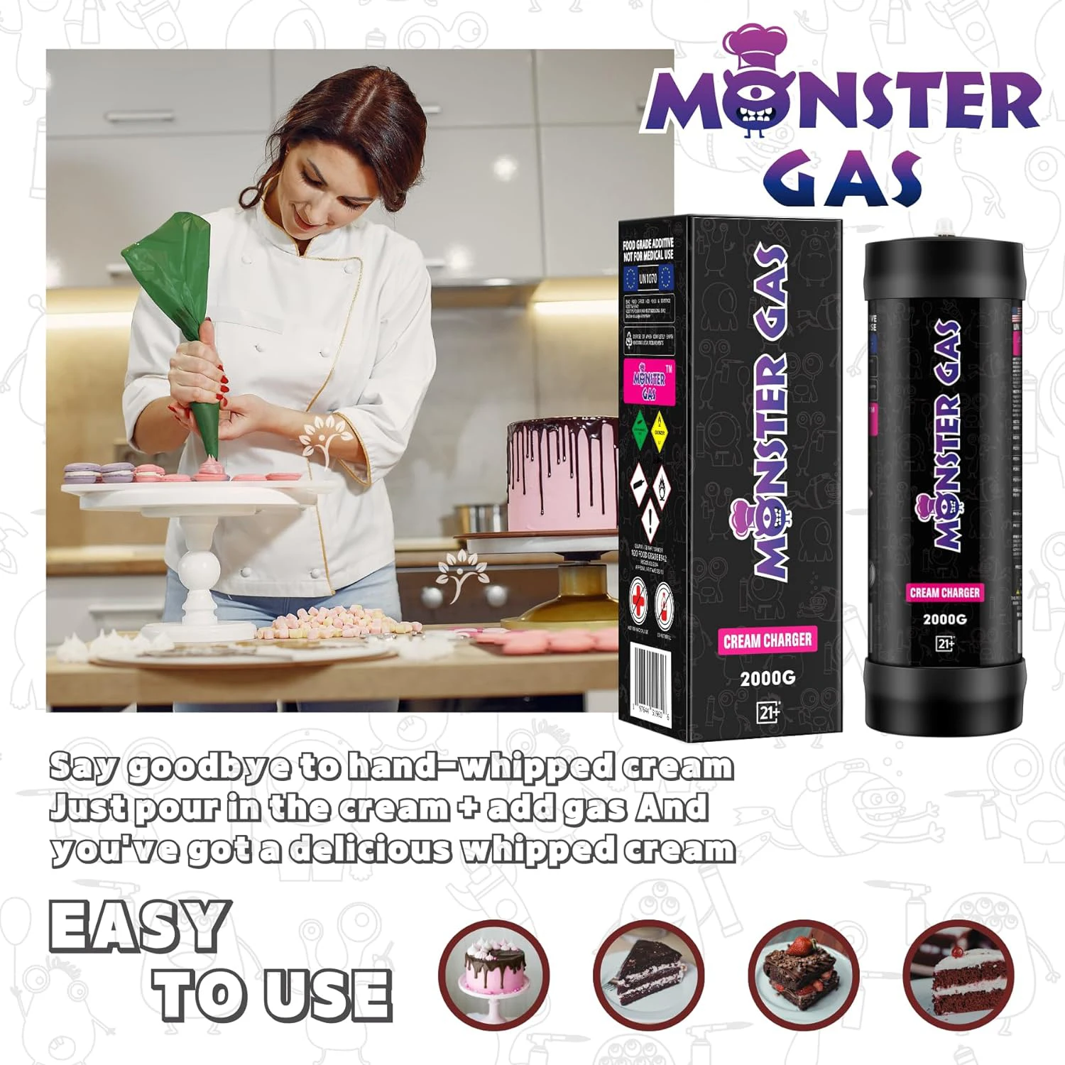 Monster Gas 3.3 Liter 2000g Cream Charger 2000g Canned Pressure Cream