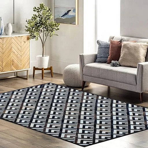 Natural Black And White Color Real Cowhide Fur Leather Hairon Handmade