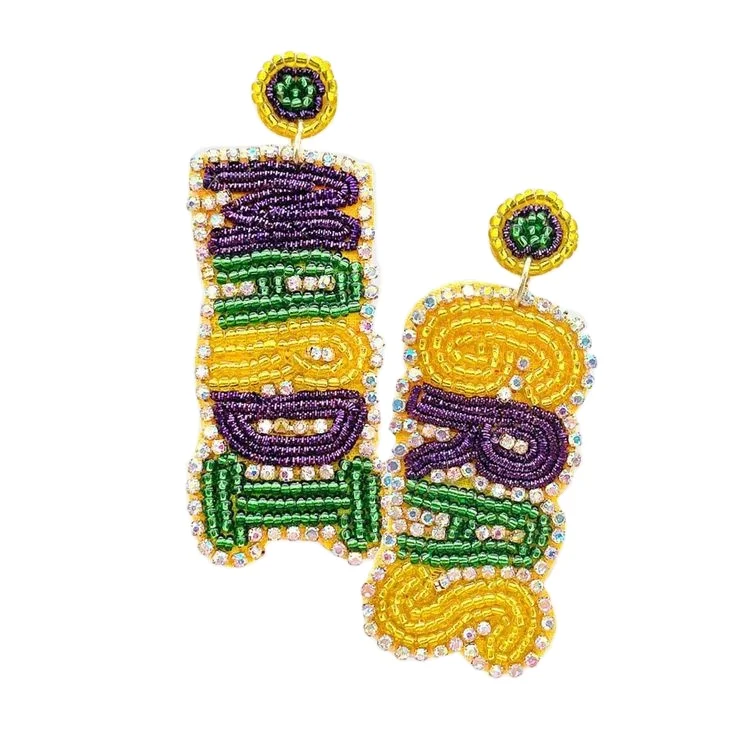 Mardi Gras Beaded Dangle Earrings - Buy Party Time Earrings,Mardi Gras ...