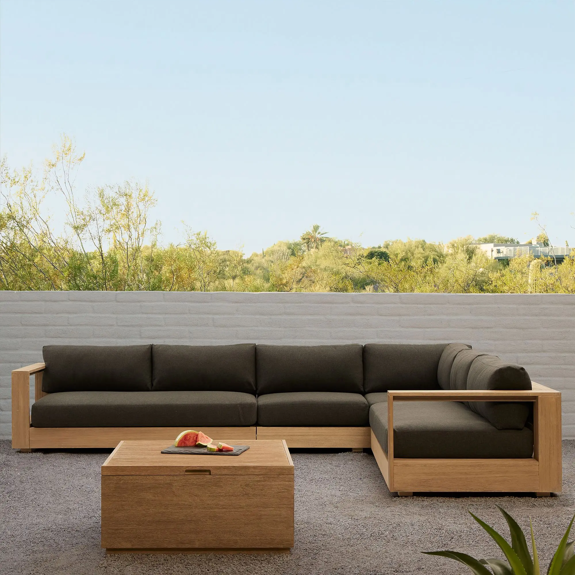 Outdoor Modern Sofa 4 Seater L Shape Luxury Style Solid Teak Wood