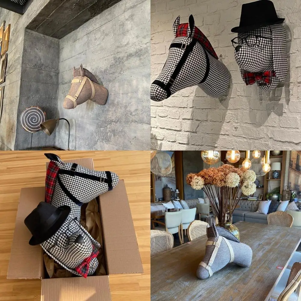 Modern Art Fabric Animal Head Sculpture Wall Mounted Color Model Resin