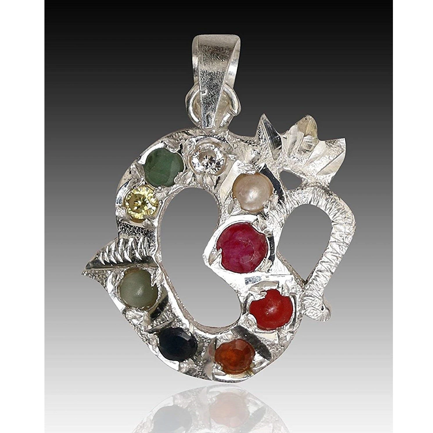 Navaratna Om Silver Pendant Navratna 