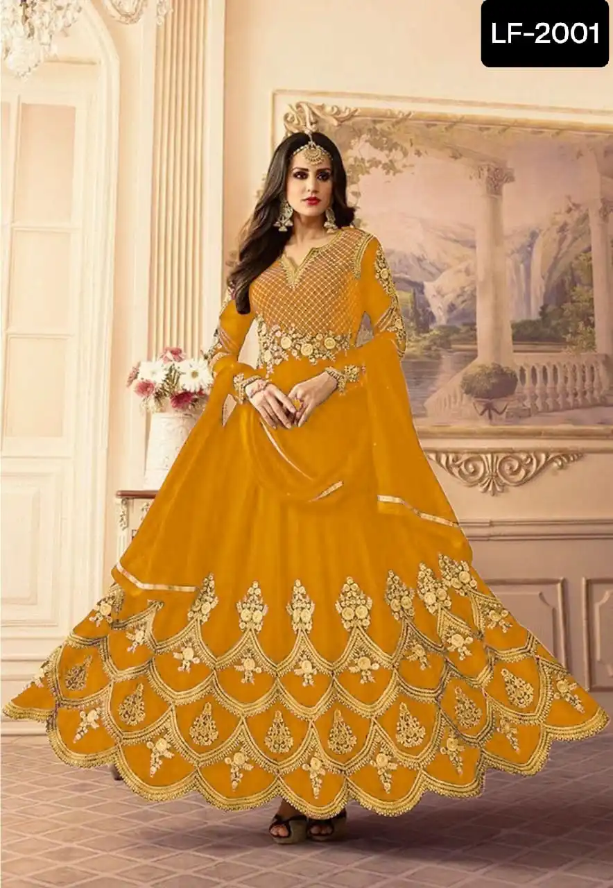 Party Wear Gown With Dupatta Faux Fabric Designer Dress