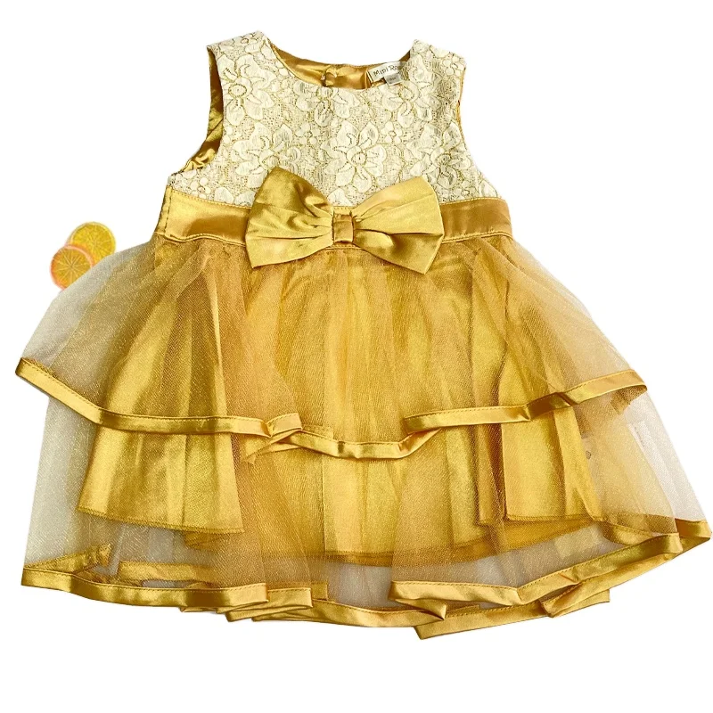 Whole Sale Baby Girl Dress Golden Pattern Dress For Baby 39 Months
