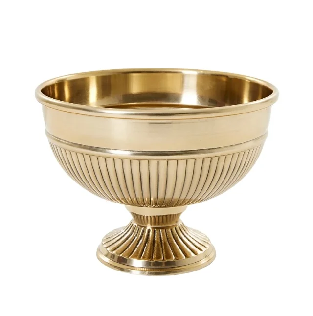 Gold Metal Pedestal Bowl 10 X 8-inch Floral Compote Vase For Wedding ...