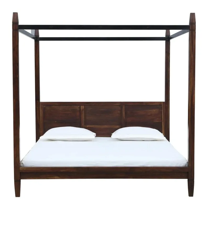 Antique Carved Wooden Teak Wood Colonial Style Bed English Bed Four