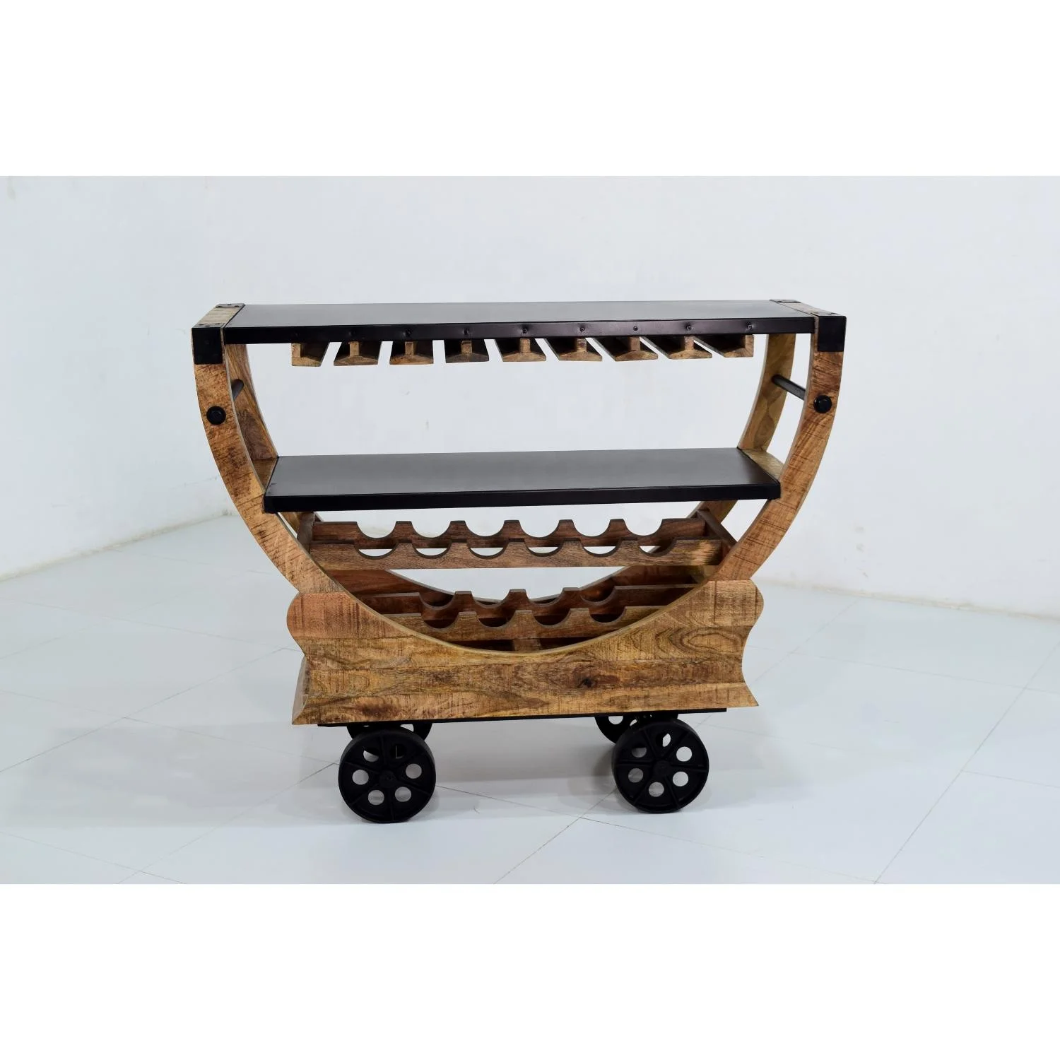 Industrial Vintage Style Mango Wooden Moving Cast Iron Wheels Home Bar Buy Home Bar bar