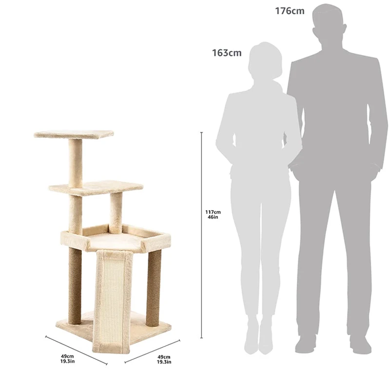 Customized Two By Two Cat Tree,Cat Tower With Scratching Post Solid
