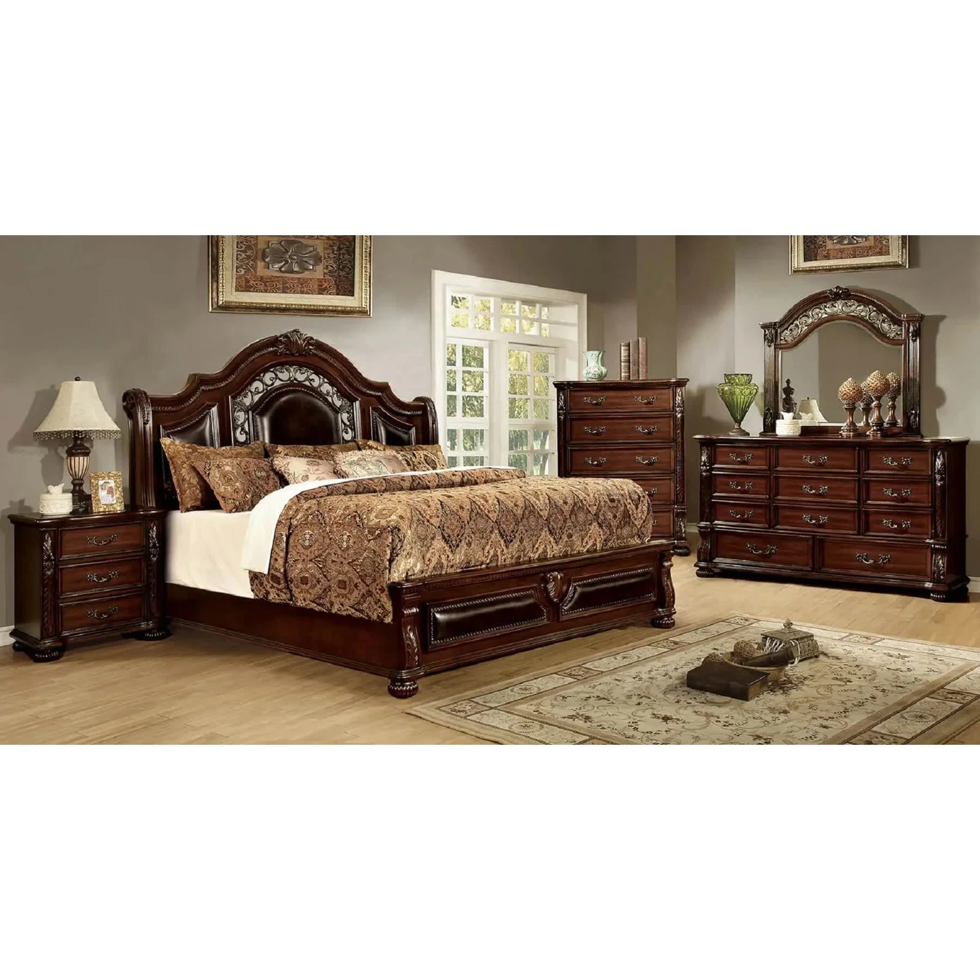 Zebu Bedroom Set Classic Style Made Of Solid Mahogany Wood For Indoor