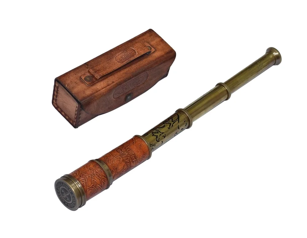 Roorkee Instruments India Spyglass Monocular Telescope Antiqued Brass with Leather Case 