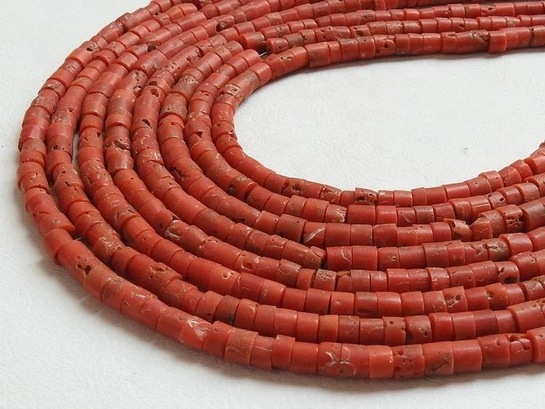 Italian Red Coral Smooth Heishi Tyre Beads For Making Jewelry