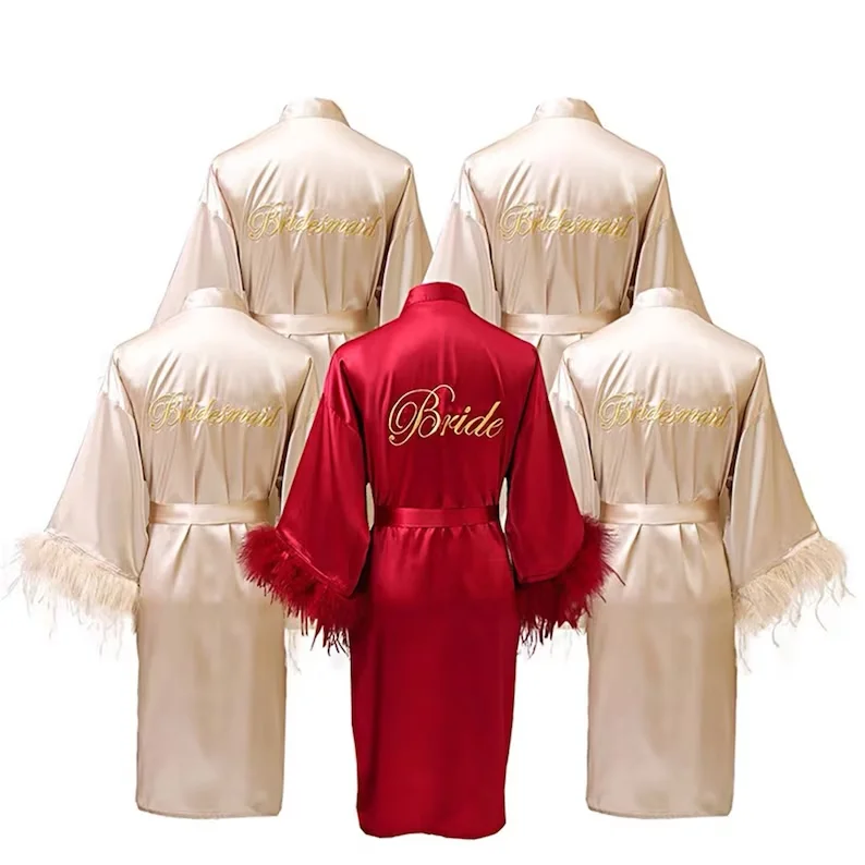 Silky Satin Bride Bridesmaids Robe Sleeves Custom Charmeuse Satin