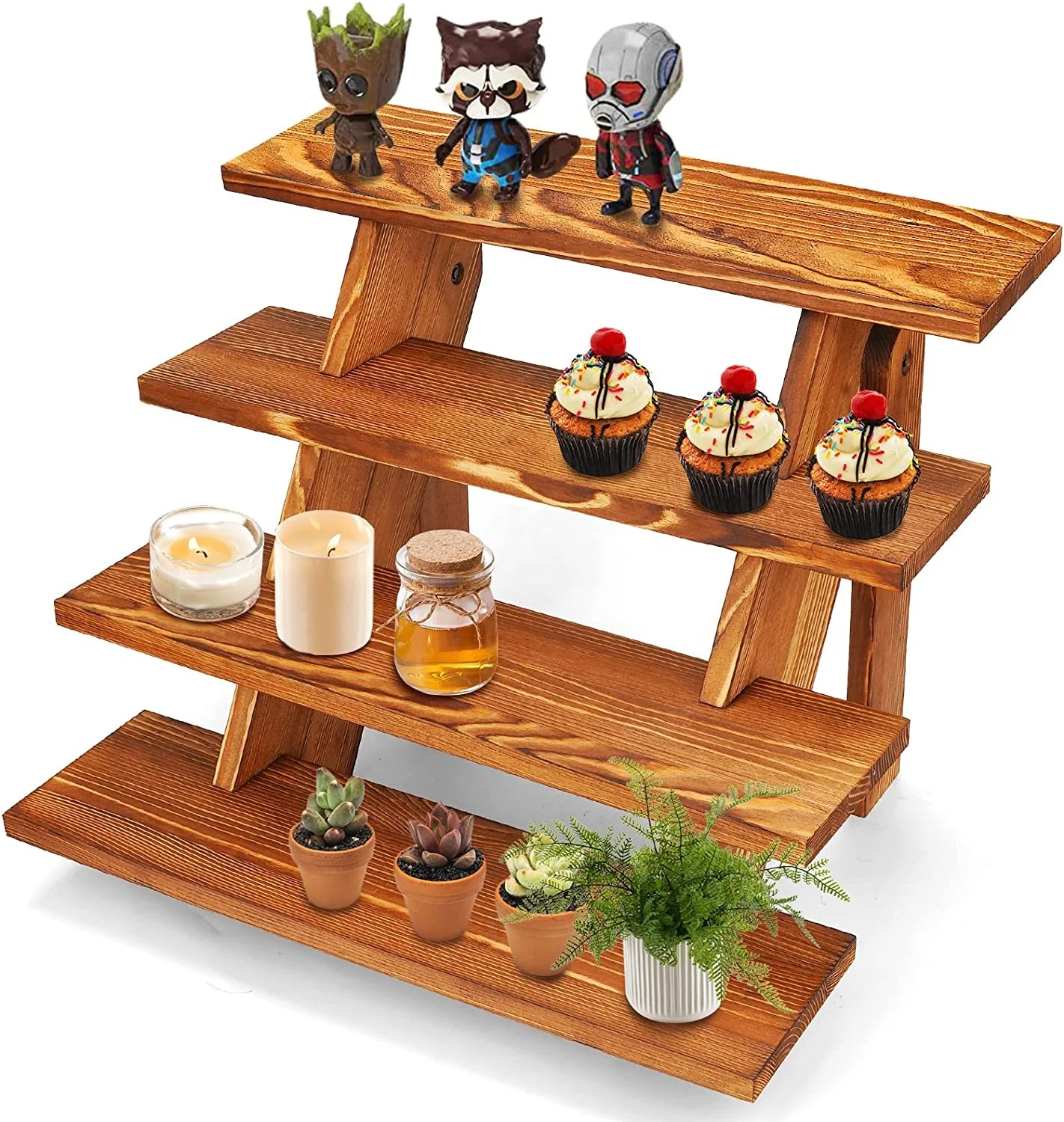 Wooden Display Stand 4 Step Tiered Stair Rustic Cupcake Stand Cake