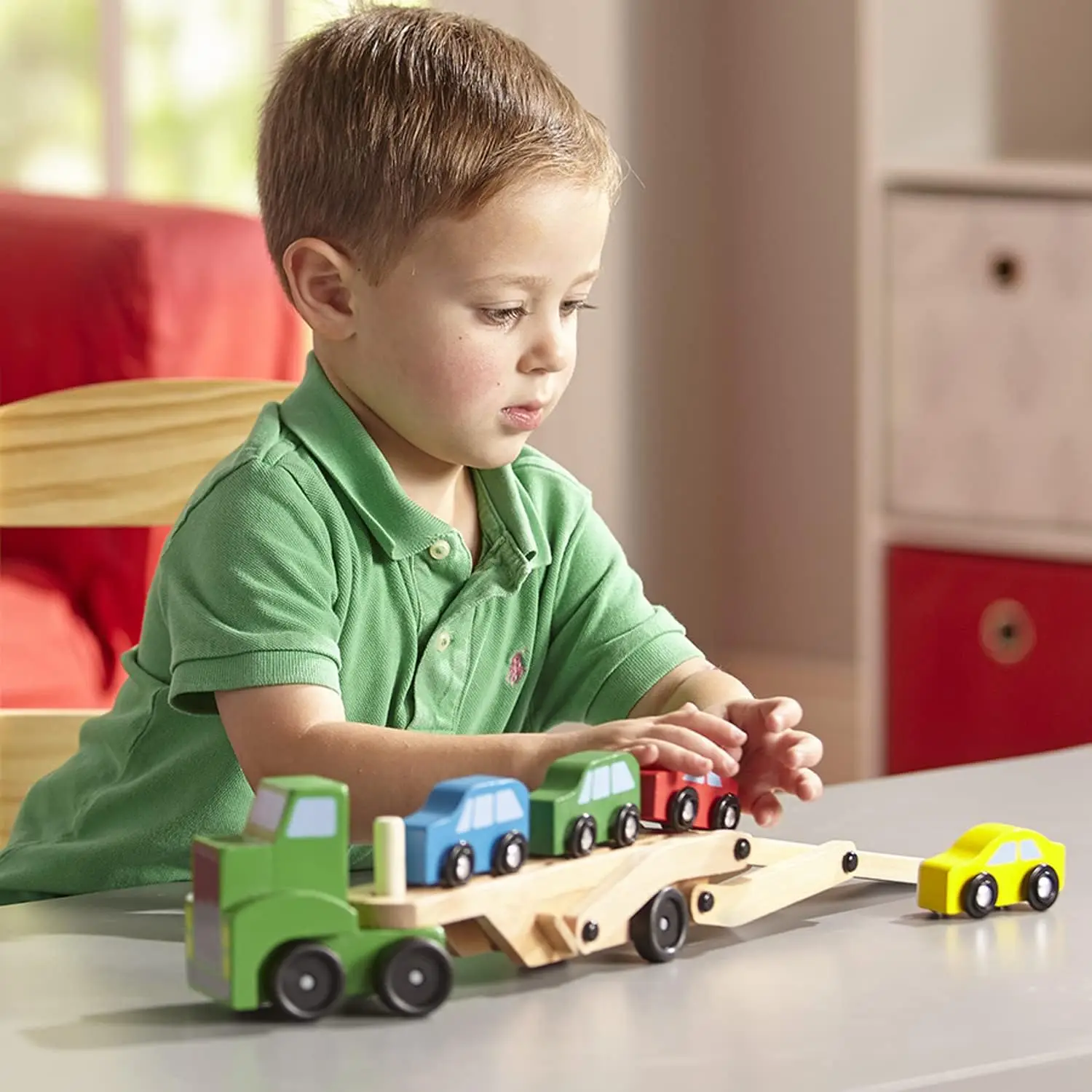 Car Carrier Truck And Wooden Toy Set With 1 Truck And 4 Cars Wooden ...