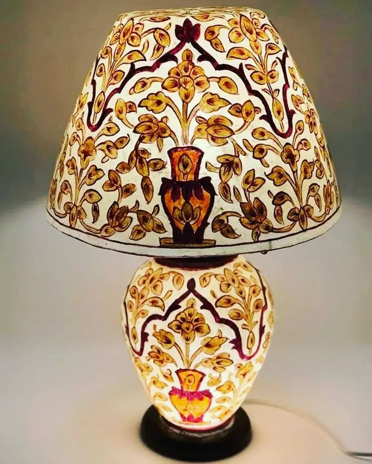 Handmade Table Lamp Camel Skin Translucent Led With Wooden Base Camel