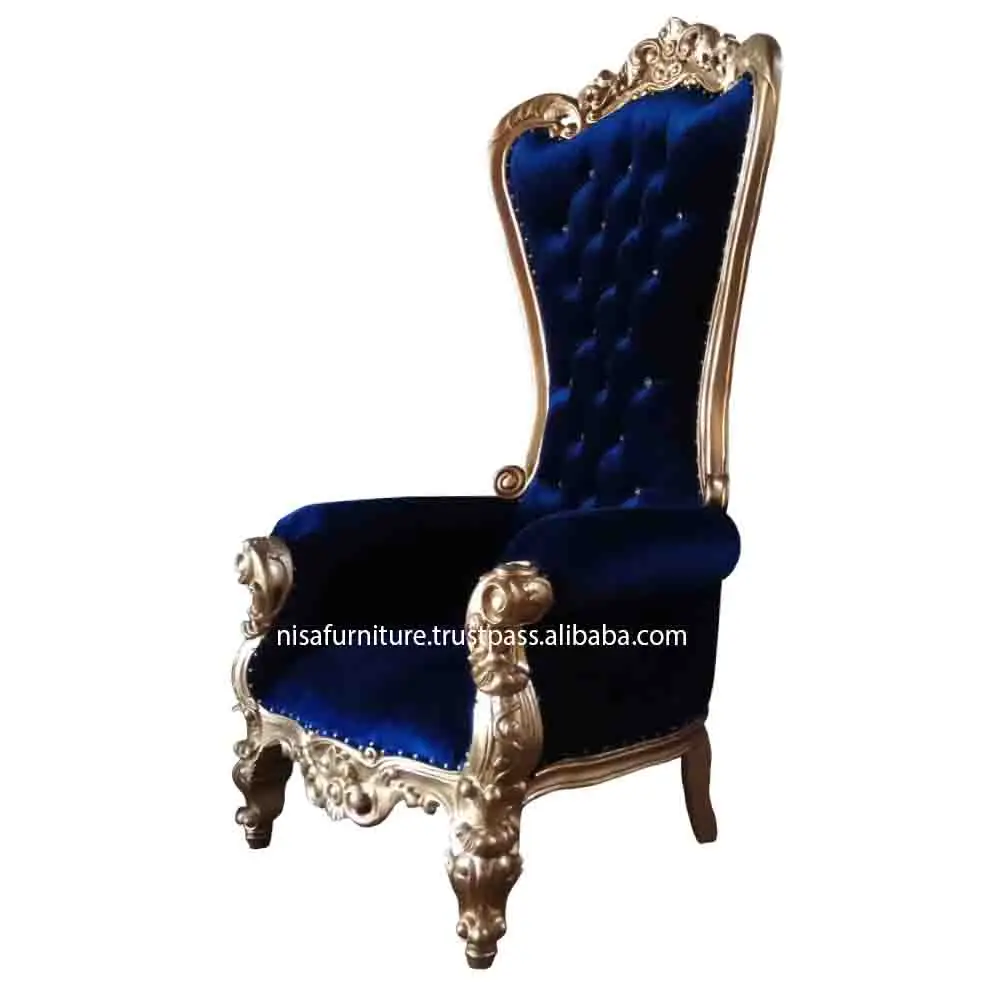Dark Blue Velvet High Back King Throne Chair Living Room Chairs Buy