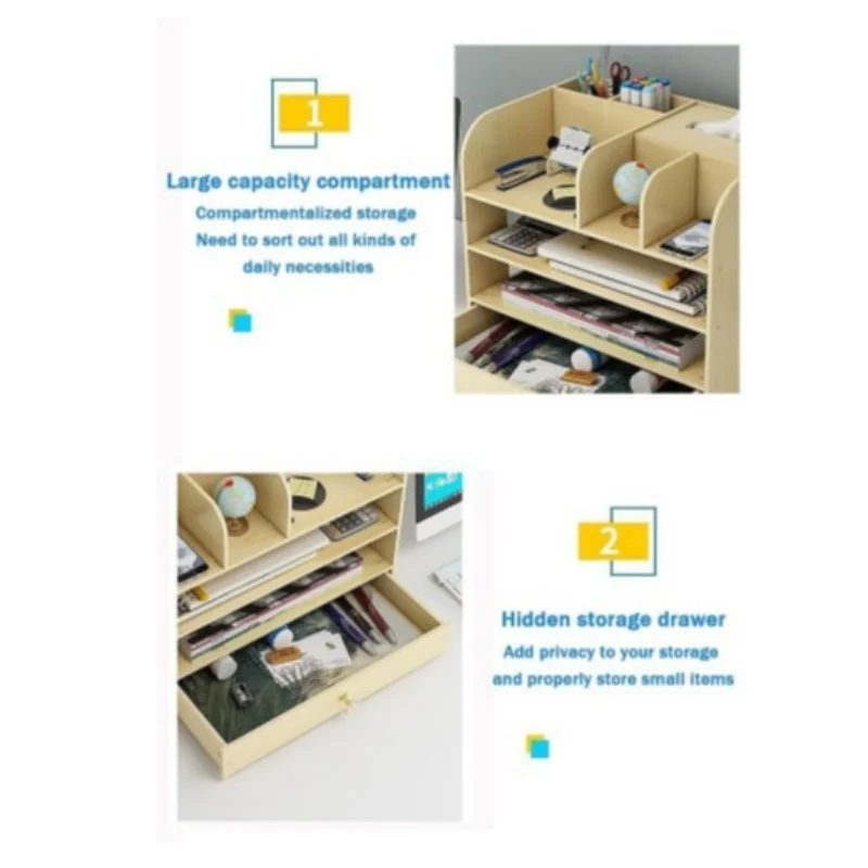 Wooden Bamboo Multifunction Desktop Organizer Bookshelf Tissue Boxed